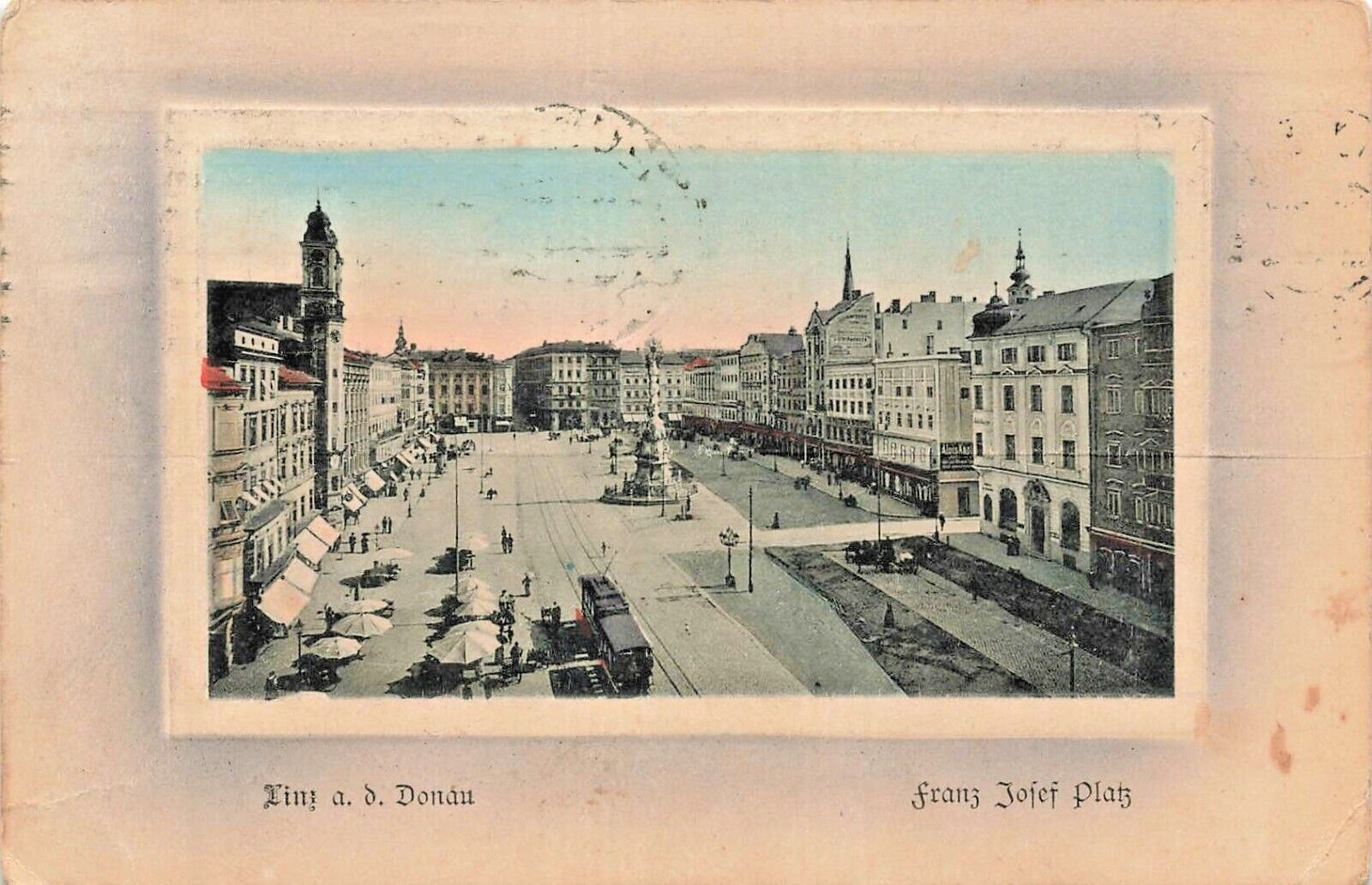 Linz Austria~Donau Franz Josef Platz~1910 TINTED PHOTO POSTCARD