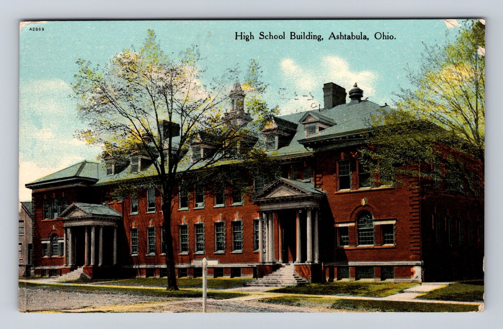 Ashtabula OH- Ohio, High School Building, Antique, Vintage c1910 Postcard