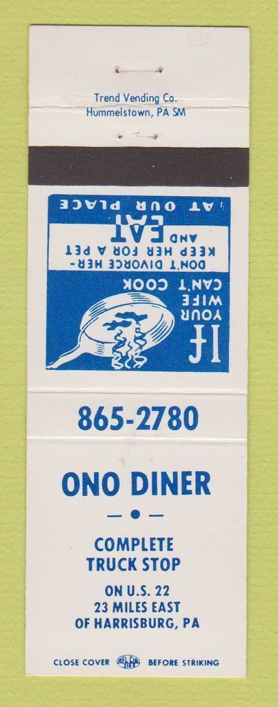 Matchbook Cover - Ono Diner near Harrisburg PA