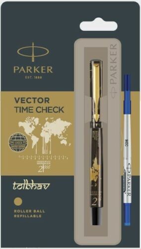 Parker Vector Time Check Roller Ball Pen Gold Trim Blue Ink - Black Red Brown