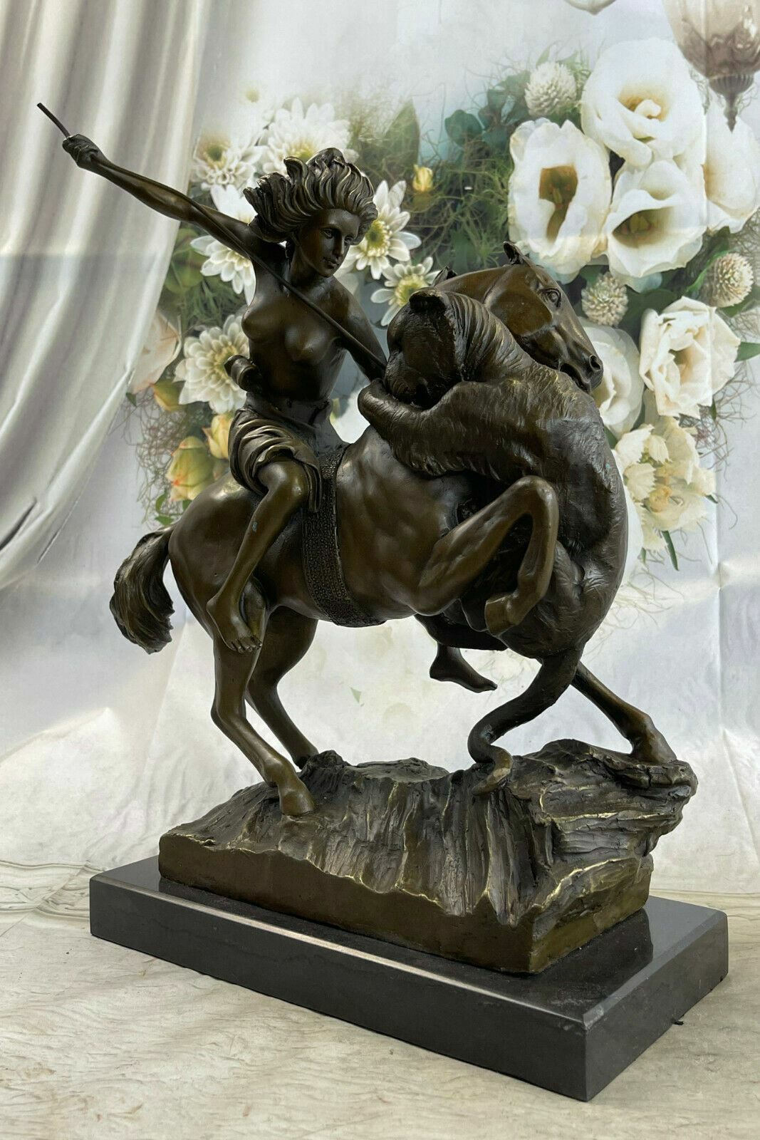 Amazon on Horseback Attacked by a Lion August-Karl-Edouard Kiss Bronze Statue NR