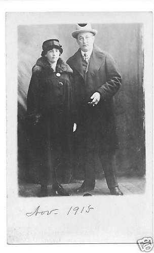 Original 1915 RPPC-Couple Standing-Both W/ Long Coats & Hats-Real Photo Postcard