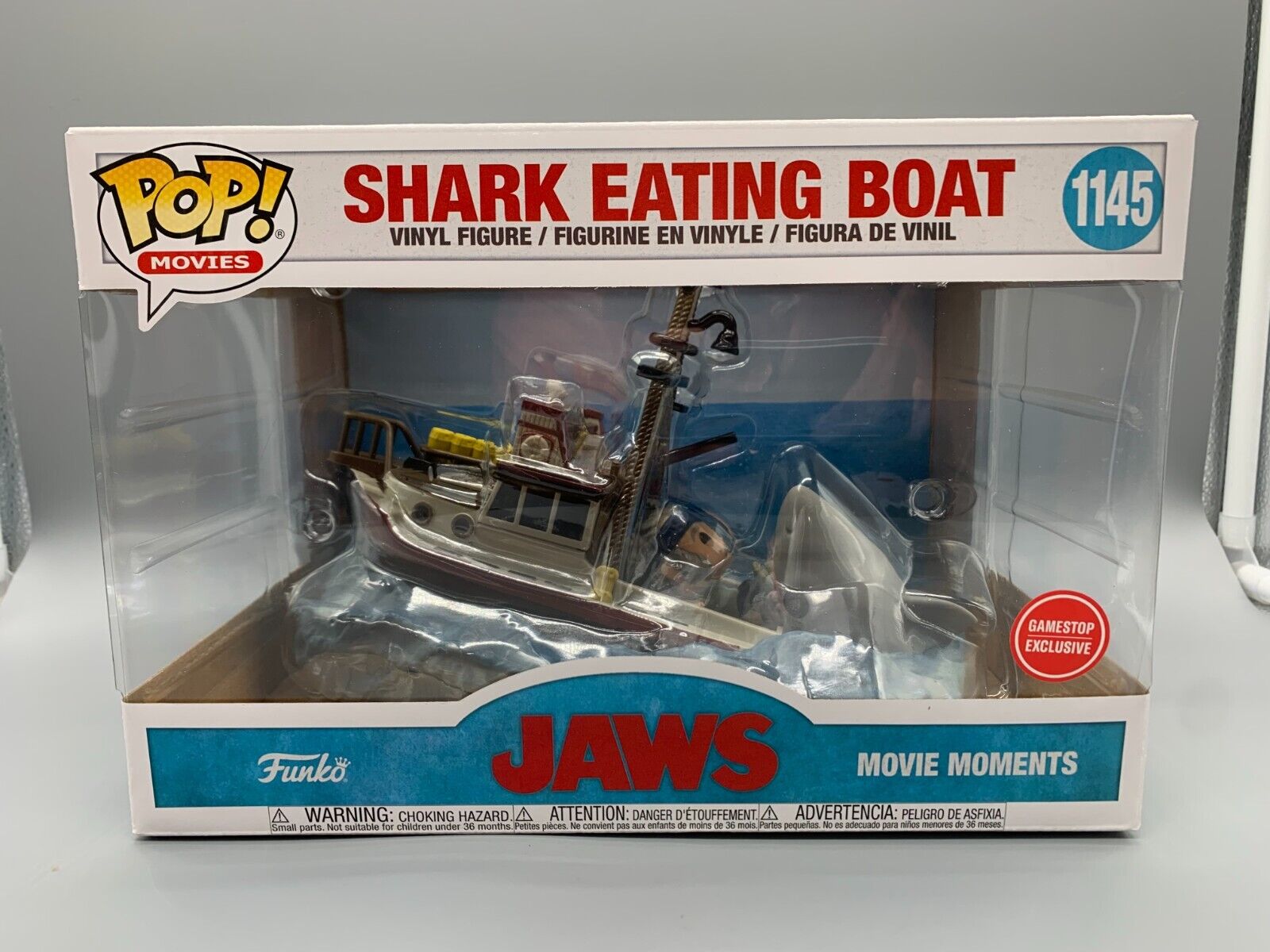 FUNKO POP #1145 SHARK EATING BOAT JAWS MOVIE MOMENTS GAMESTOP EXCLUSIVE NEW