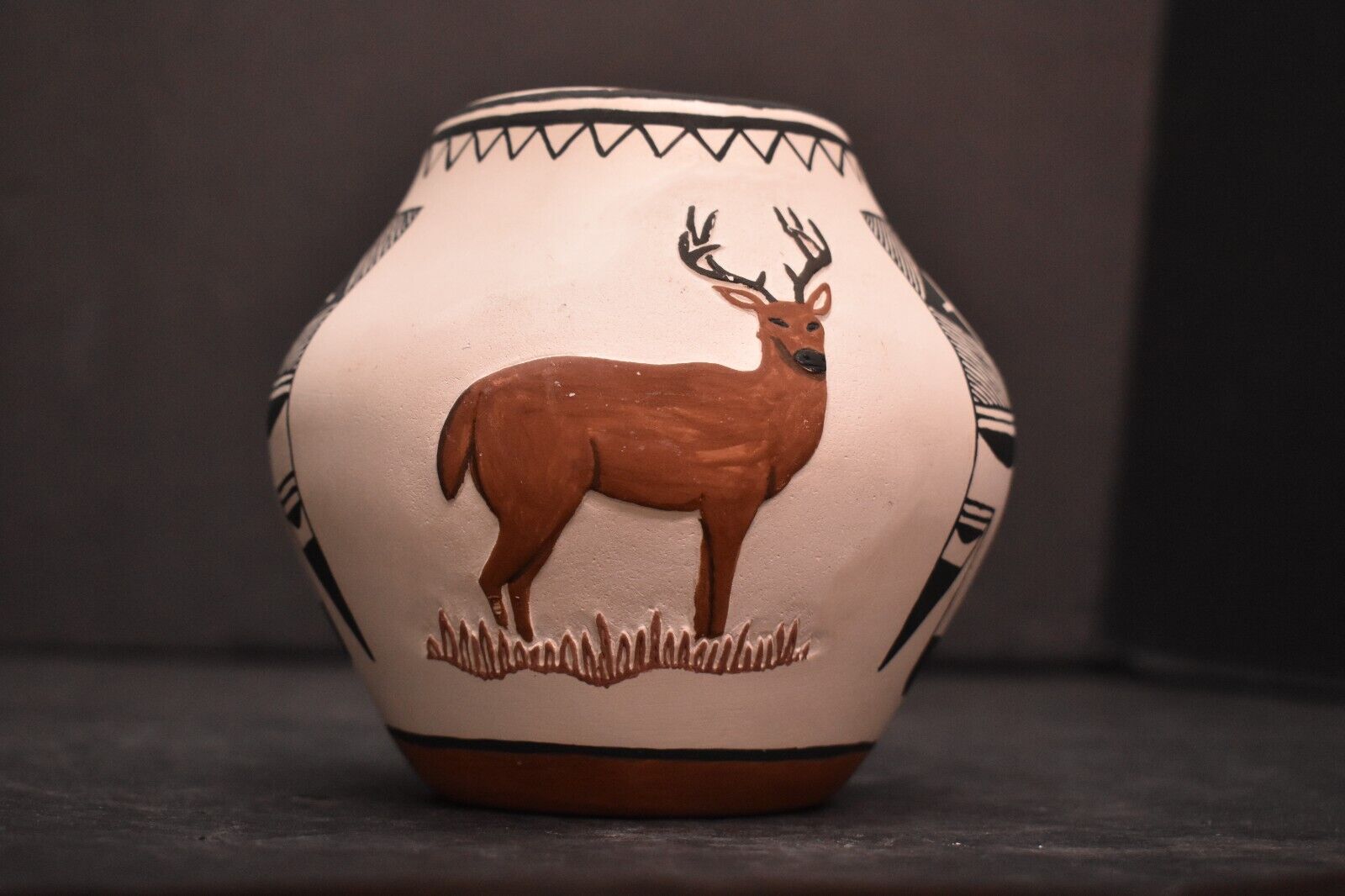 VTG Laguna Pueblo Polychrome Pottery Olla JUG jar Native American PICTORIAL DEER