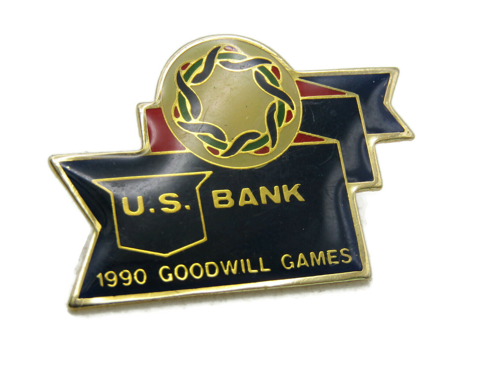 U.S. Bank Pin 1990 Goodwill Games Logo Blue & Gold Tone