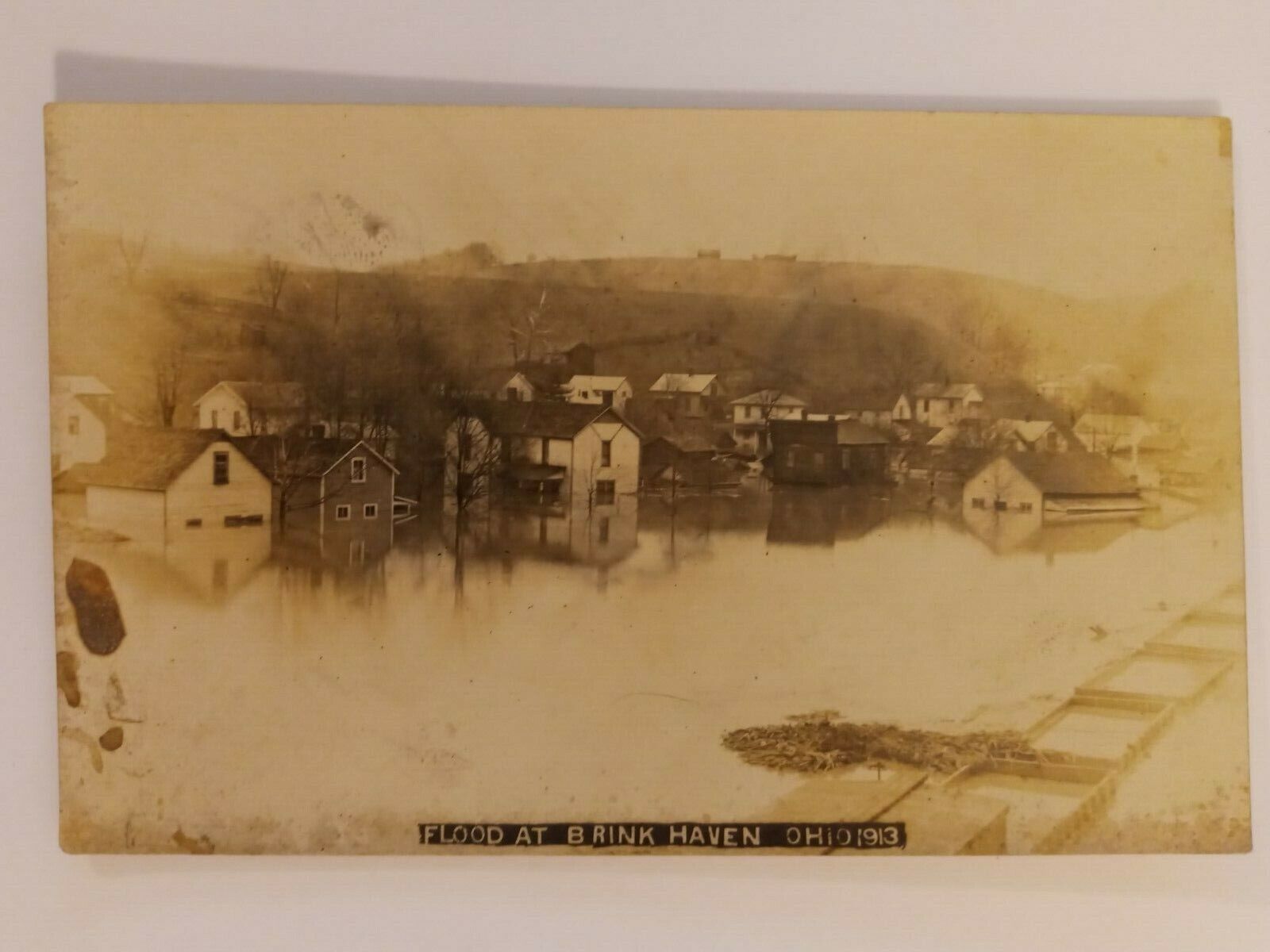 Flood at Brinkhaven Ohio 1913 Vintage RPPC Real Photo Postcard Gann Oh