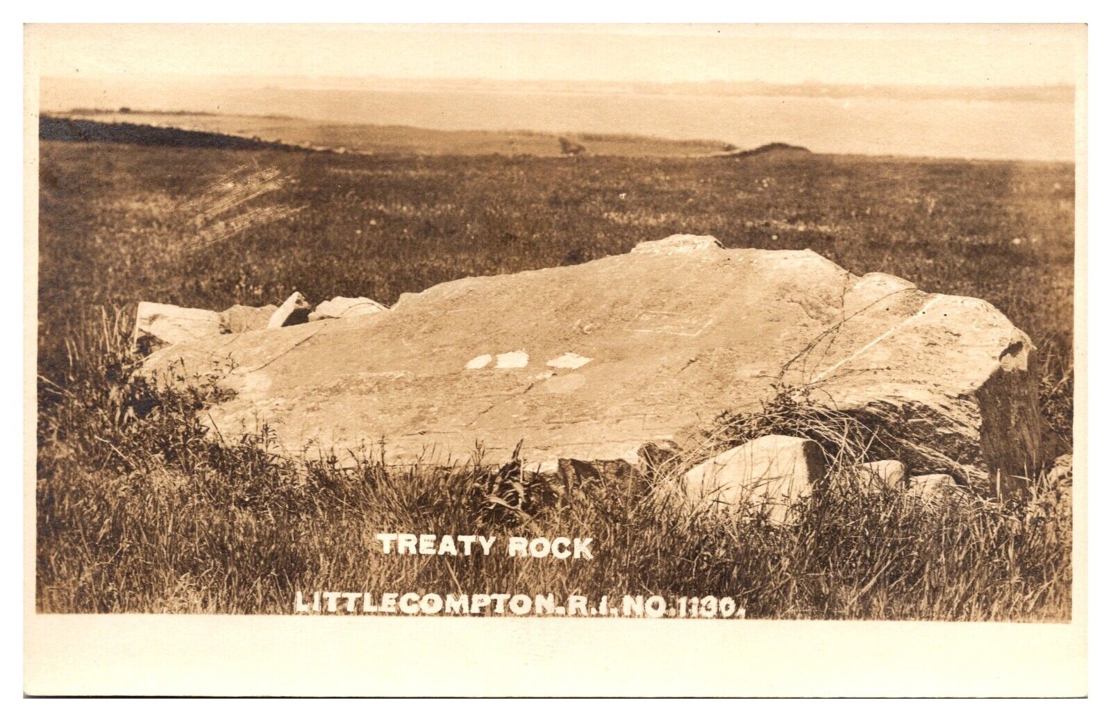 RPPC Treaty Rock c. 1910, Little Compton, RI Postcard