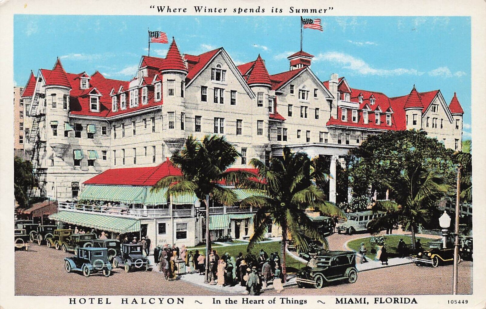 Miami FL Florida Halcyon Hall Hotel East Flagler Street 1920s Vtg Postcard E12