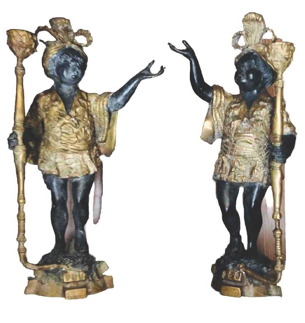 Pair French Bronze Blackamoor Mantle Candleholders