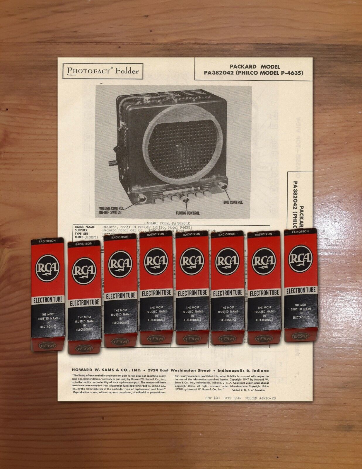 Vintage 1942 1946-48 Packard PB Radio #PA382042  tube set + FREE Photofacts