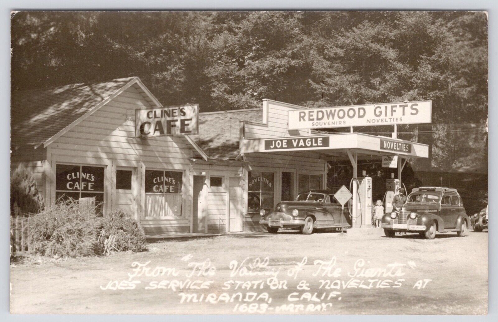 Postcard RPPC Joe\'s Service Station & Novelties Miranda California Old Cars 1948