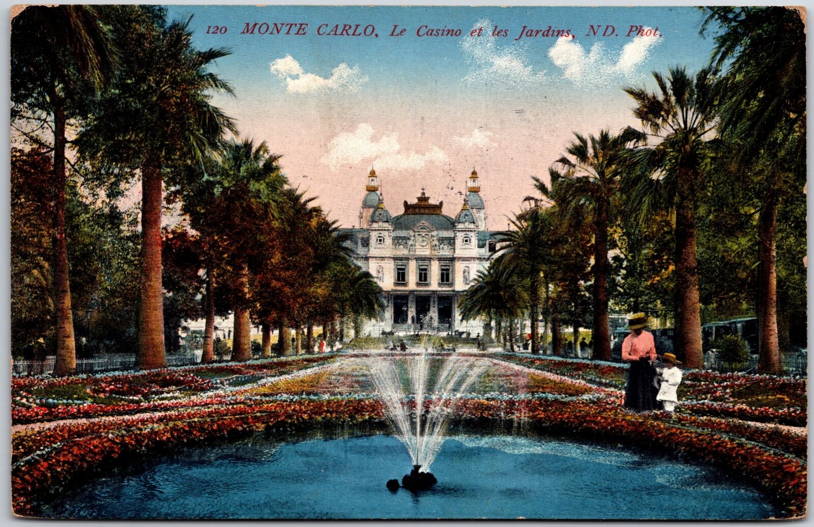1913 Monte Carlo Le Casino Et Les Jardins Monaco Garden Fountain Posted Postcard