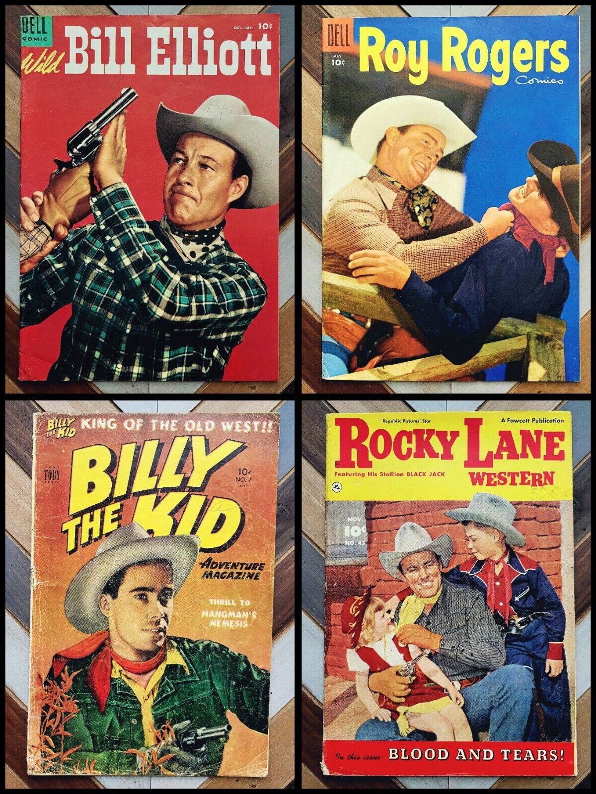 4 GOLDEN AGE Westerns: BILL ELLIOTT, ROY ROGERS, BILLY, ROCKY LANE (1950-55) 10c