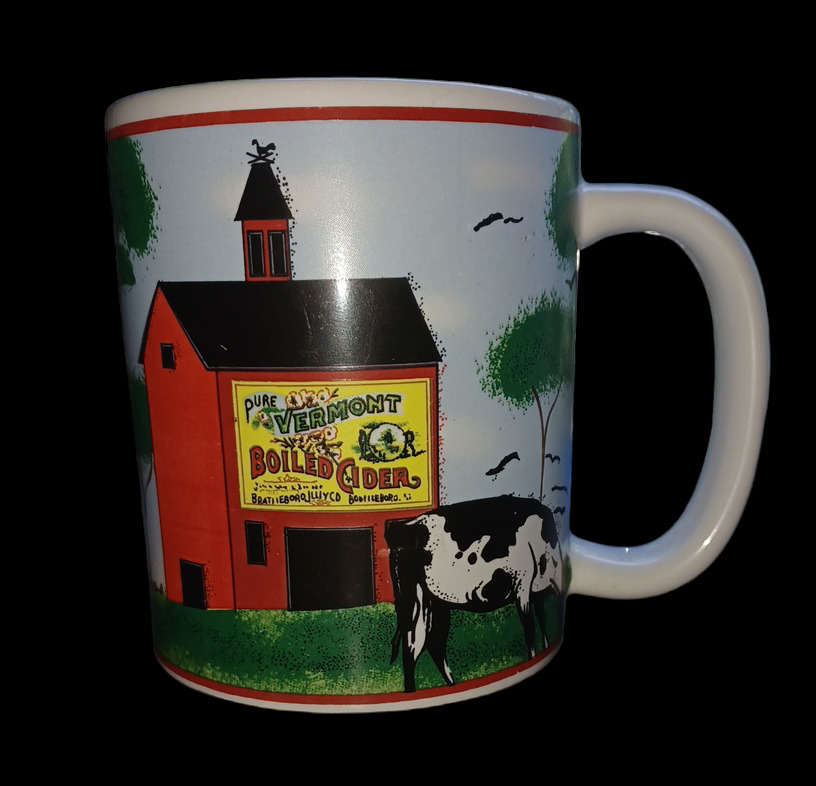 Vintage Vermont Boiled Cider Ceramic Coffee Cup Mug with Barn and Cows