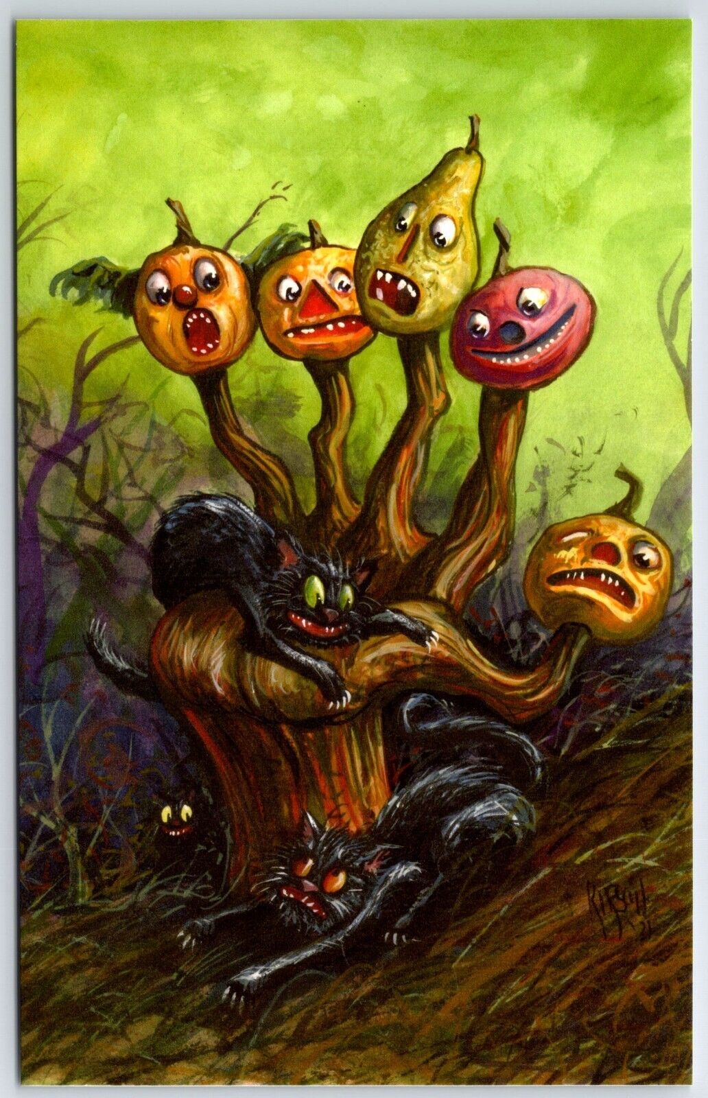 Halloween Matthew KIRSCHT The GHASTLY HAND Cat JOL LTD Shiverbones Postcard