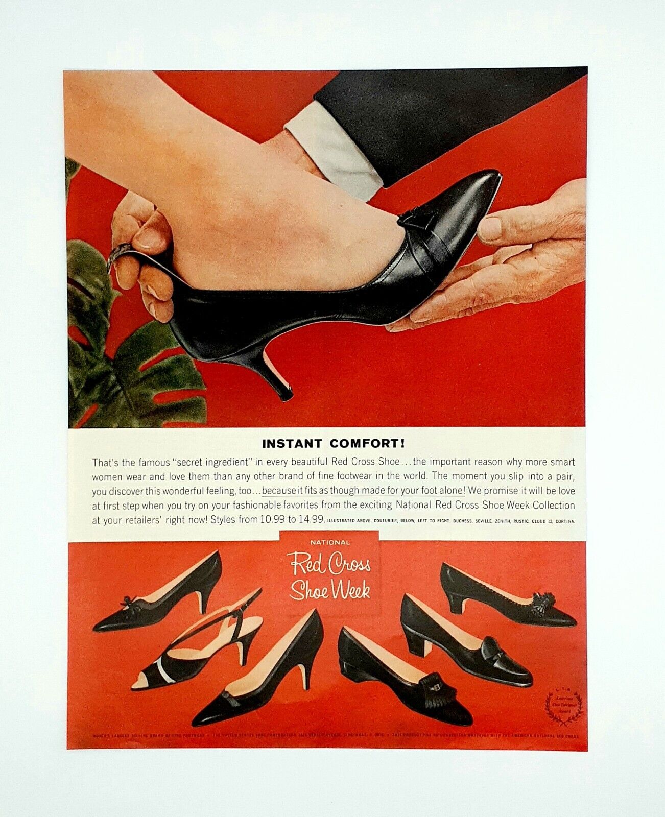 Red Cross Womens shoe ad vintage 1961 black high heel shoe advertisement