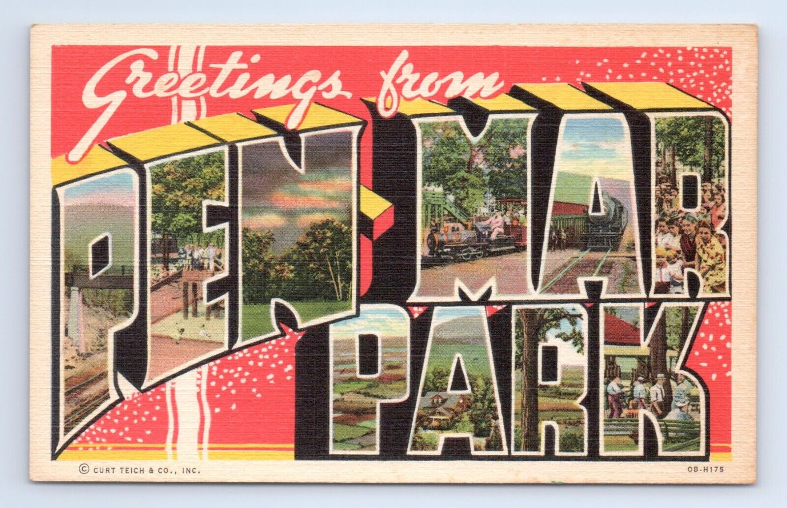 Large Letter Greetings from Pen-Mar Park Pennsylvania Postcard VTG PA Curt Teich