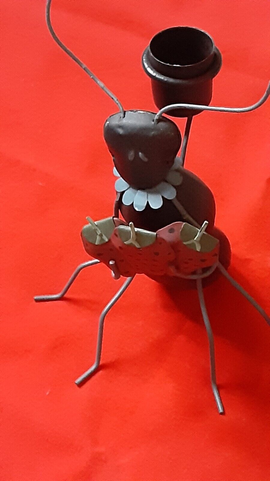 EUC Decor Metal Ant Holding A Strawberry Candle Holder Artwork Unbranded