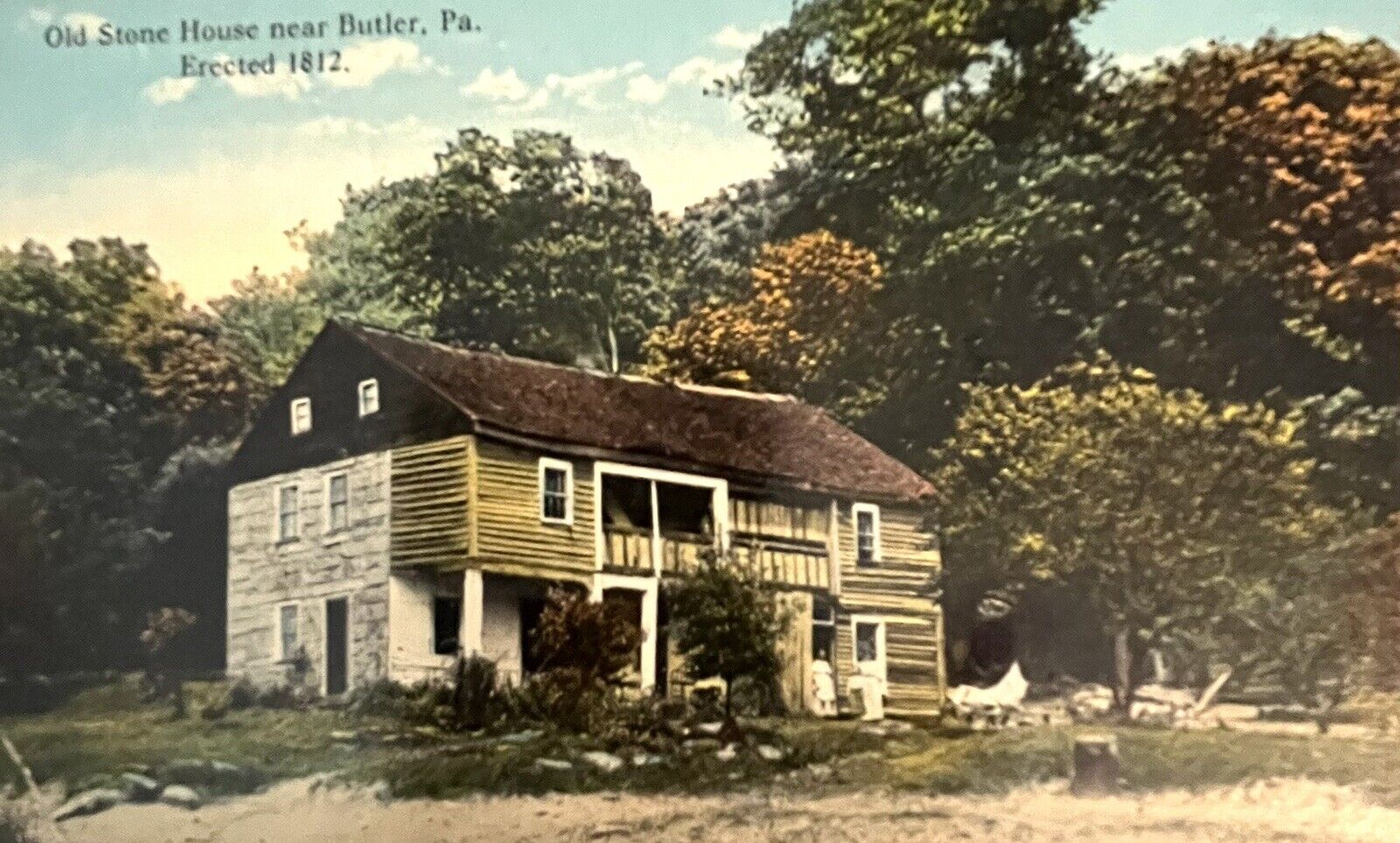 Postcard Antique Butler, PA Old Stone House Erected 1812  Posted 1920