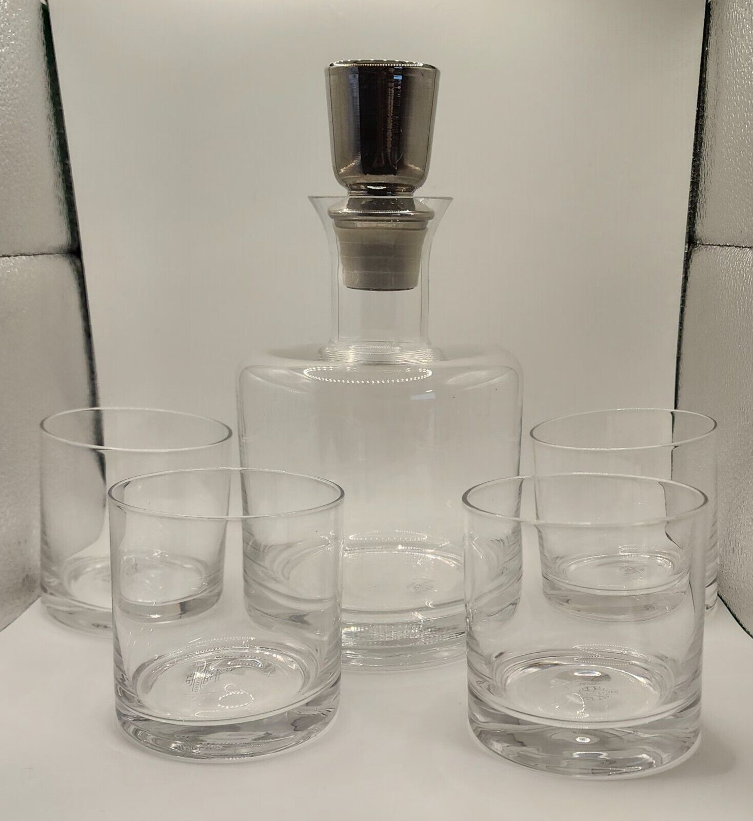 Fitz & Floyd Linus 5 Pcs Decanter Set Crystal.  Decanter And 4 Glasses