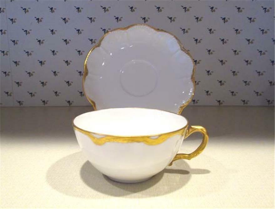 Antique Vintage Haviland Limoges Cup Saucer   Gold and White