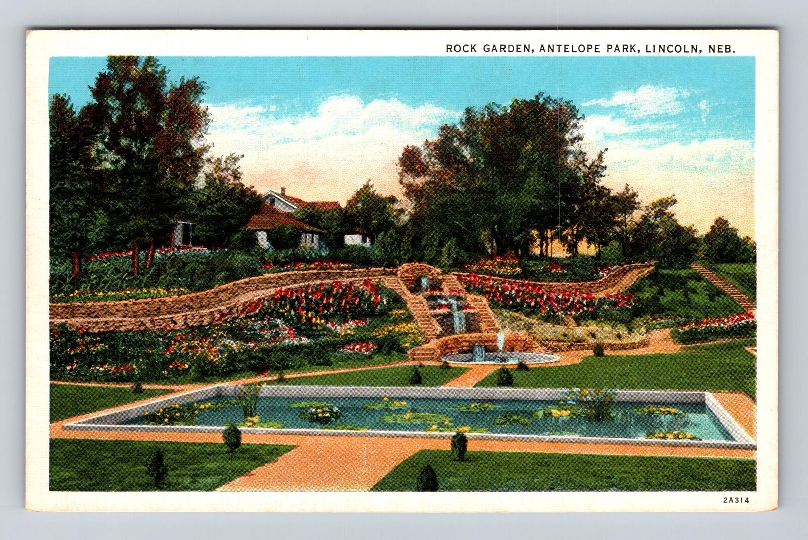Lincoln NE-Nebraska, Antelope Park, Rock Garden, Antique Vintage Postcard