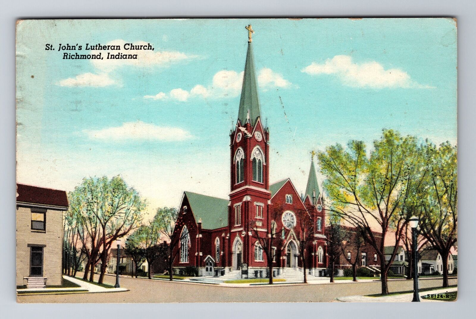 Richmond IN-Indiana, St John's Lutheran Church, Vintage c1947 Souvenir Postcard