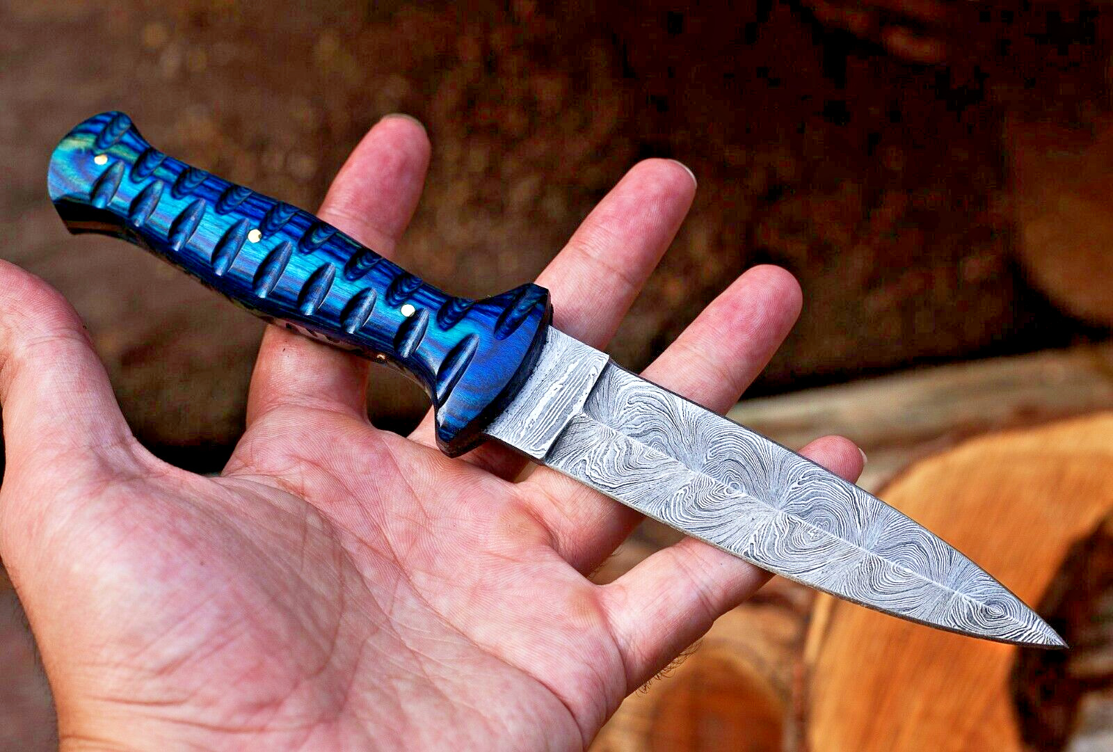 handmade Damascus steel Hunting dagger double edged boot knife throwing outdoor