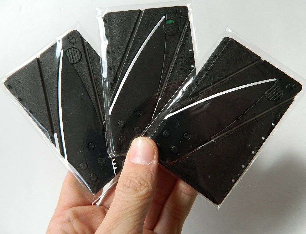 CREDIT CARD FOLDING SUPER-SHARP BLACK WALLET/POCKET KNIFE SAFETY TOOL, LOT OF 3