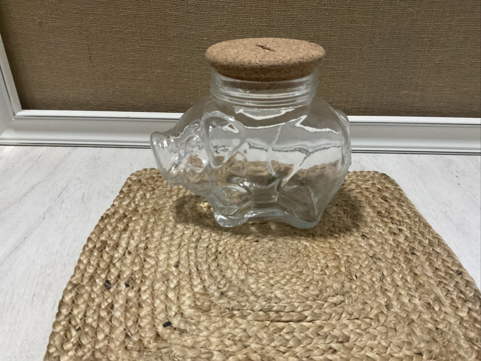 Vintage SVE Made In Italy Glass Pig Jar With Cork Lid 8”x 7” x 5”