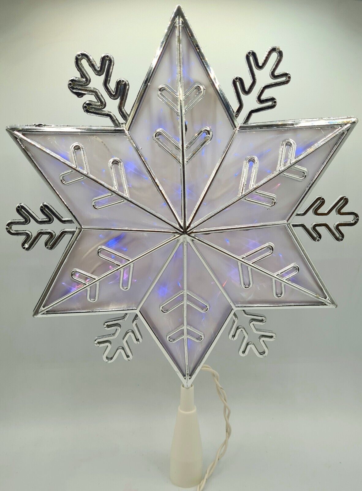 Snowflake Star Tree Topper White Silver Christmas Blue Light Up 10\