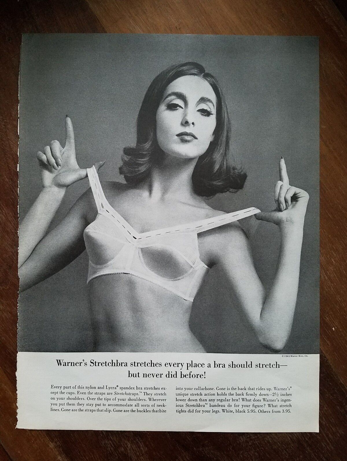 1963 women\'s Maidenform Stretchbra bra stretches every place ad