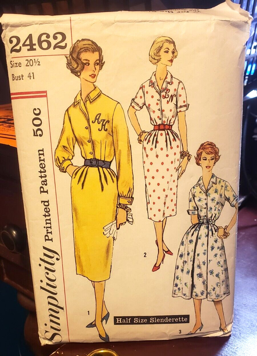 Vintage 1950s Simplicity 2462 Women\'s Dress Sewing Pattern  Plus Size  20 1/2