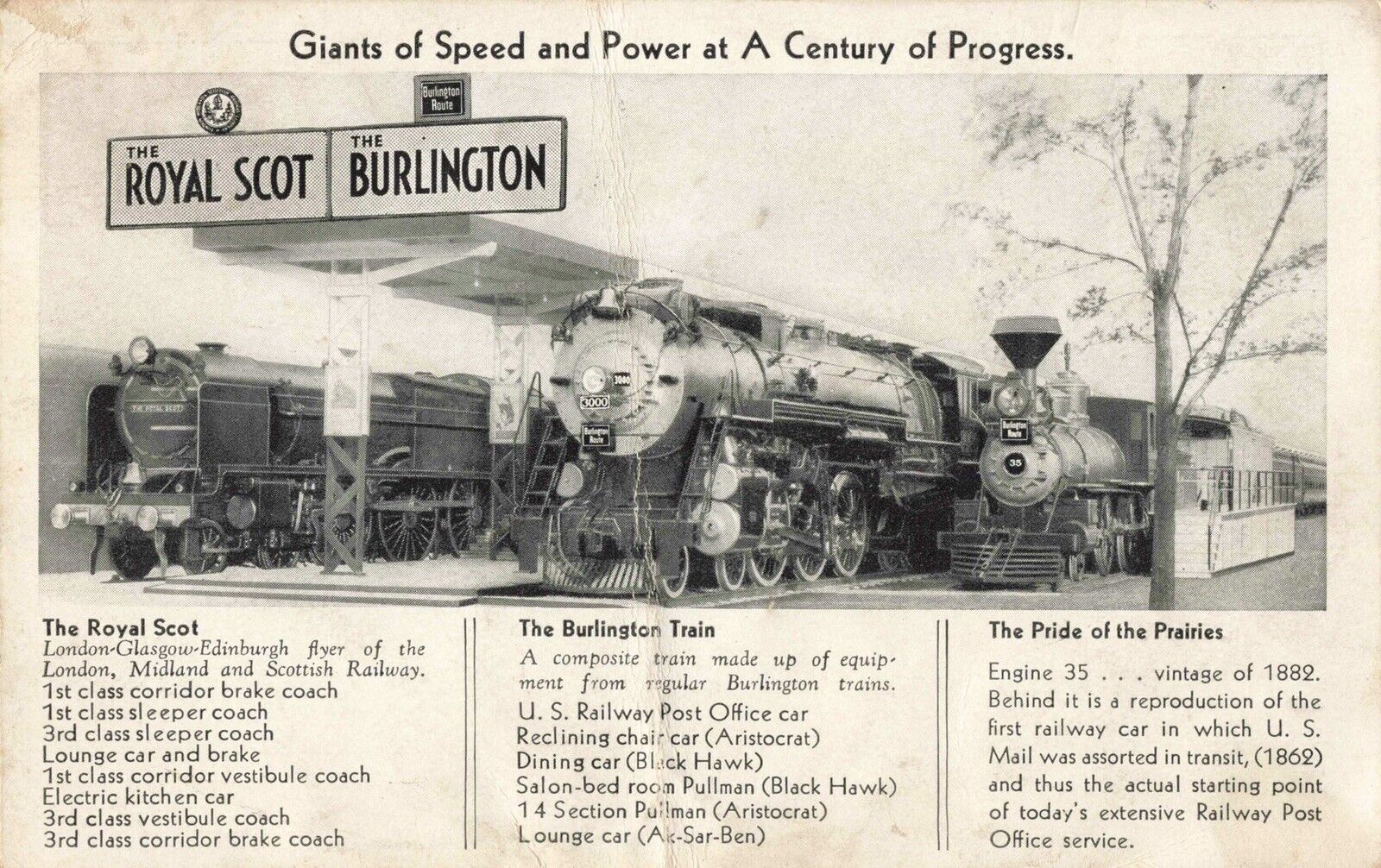 Trains, Giants of Speed and Power at A Century of Progress - 1933 Vintage PC