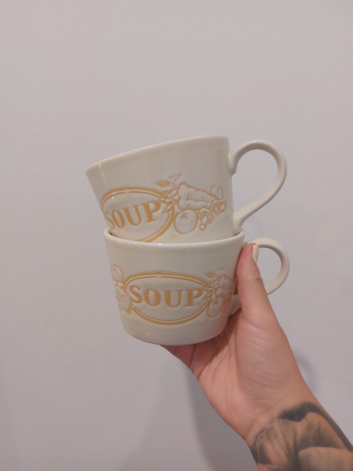 Two Vintage Soup Mug by Just Mugs England Beige Ceramic Free Aus Postage