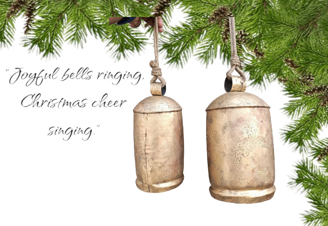 Jingle : Fanciful Christmas Cow Bells 9.5in=6 Bells , 11in=6 bells (Set of 12)