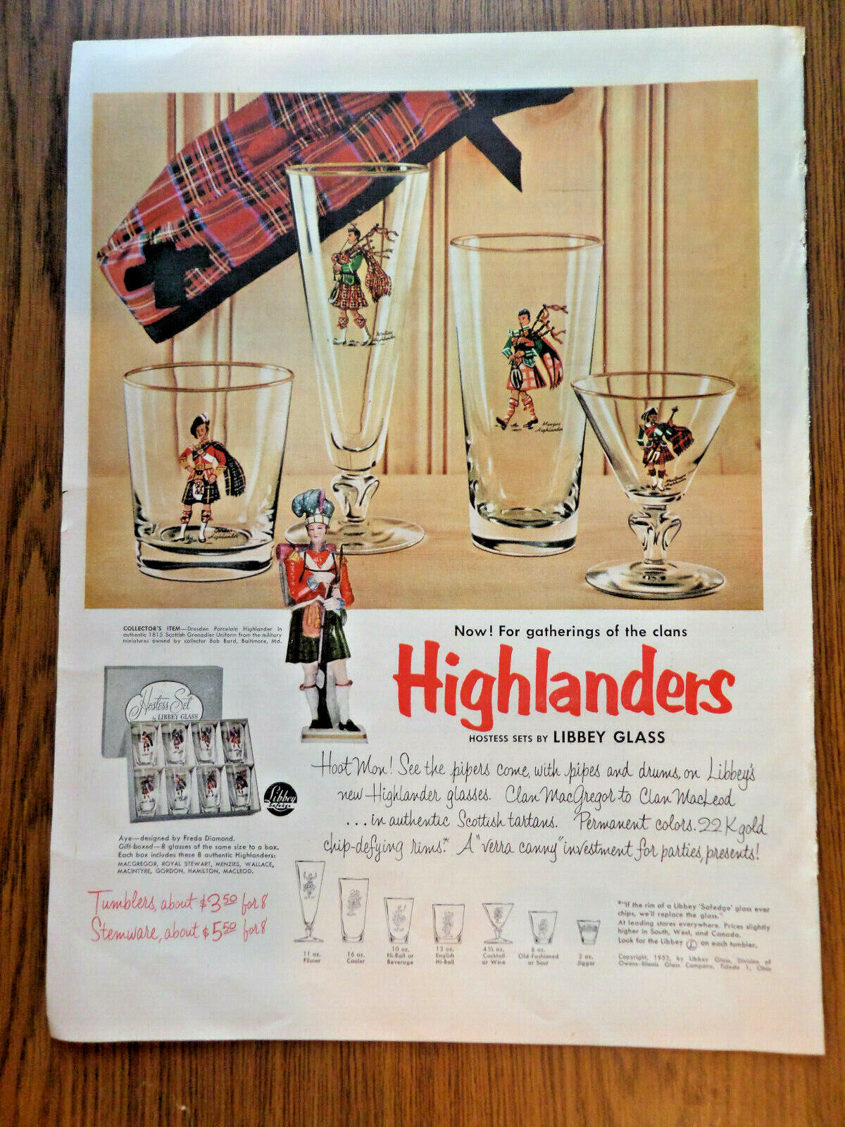 1953 Libbey Glass Ad  Now For Gatherings of the Clans Highlanders Hostess Sets