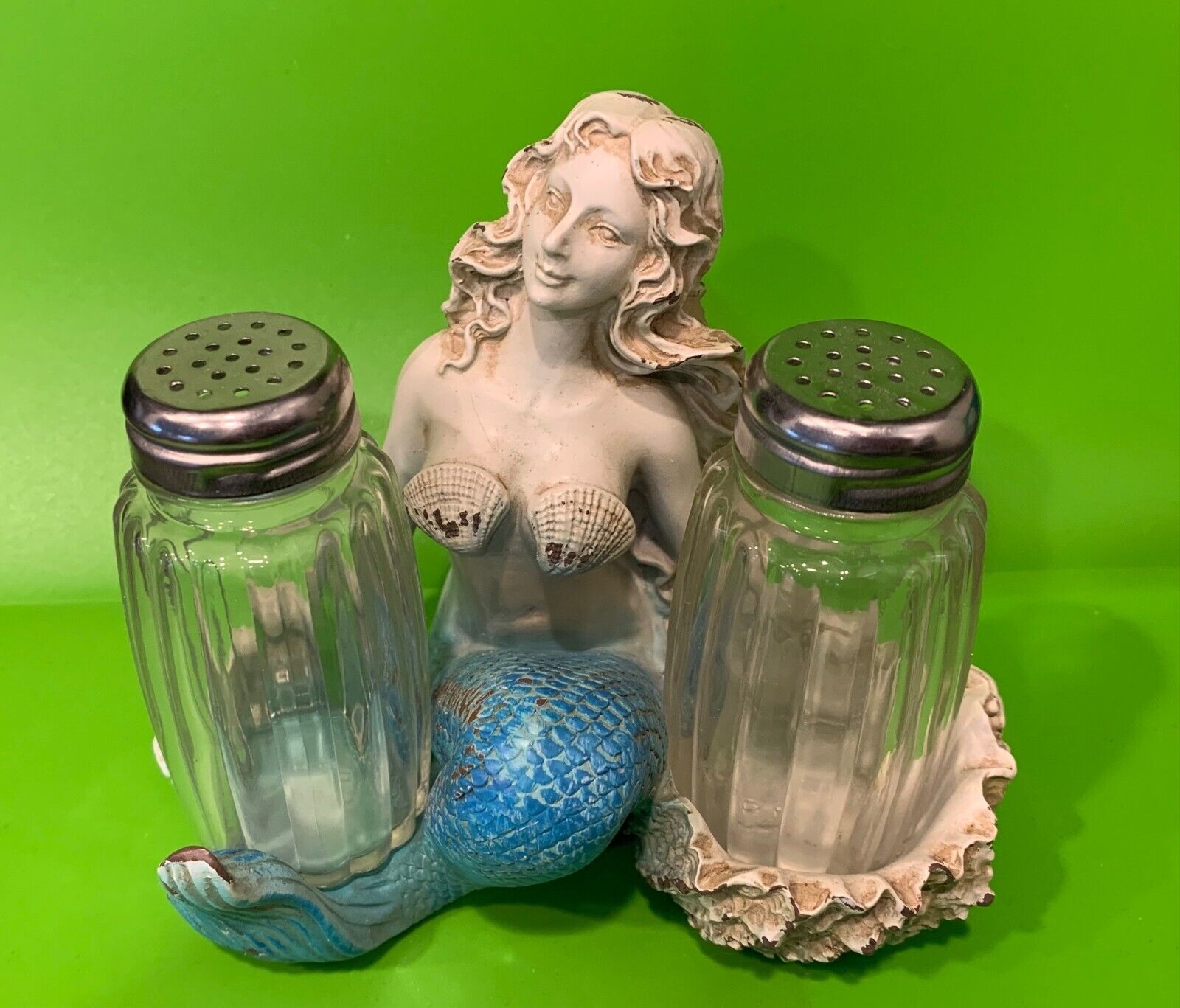 Vintage Mermaid Salt and Pepper Shaker Holder Ocean S&P