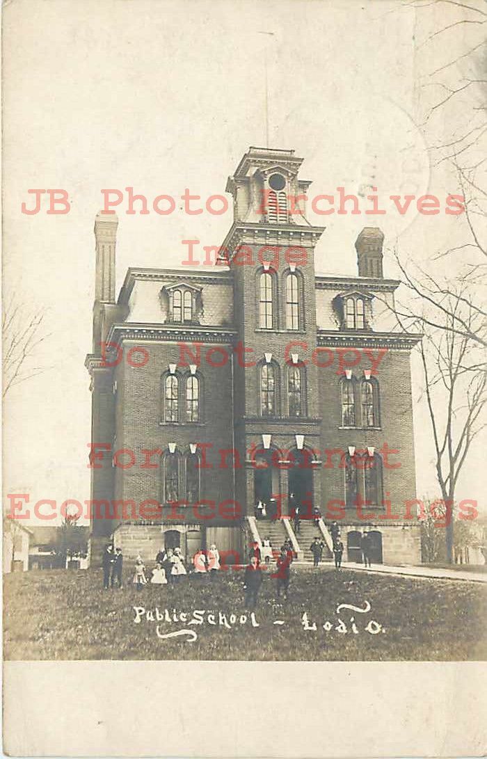 OH, Lodi, Ohio, RPPC, Public School Building, Exterior Scene, 1908 PM, Photo