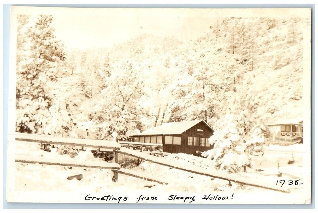 c1920\'s Sleepy Hollow Cabin Snow Winter View Estes Park CO RPPC Photo Postcard