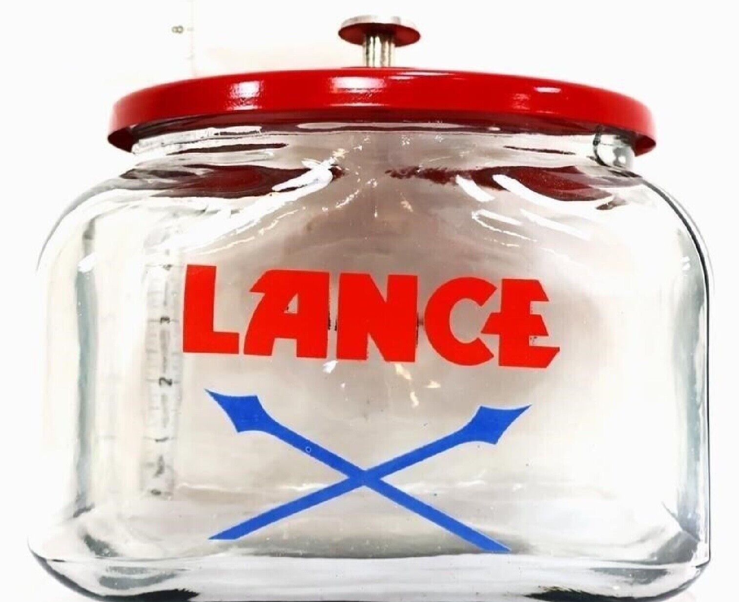 Vintage LANCE Cracker Peanut COUNTERTOP Glass ADVERTISING Display Jar METAL LID