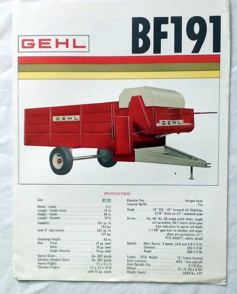 Original Vintage Gehl BF191 BF130 Bunk Feeder Wagons Sales Brochure
