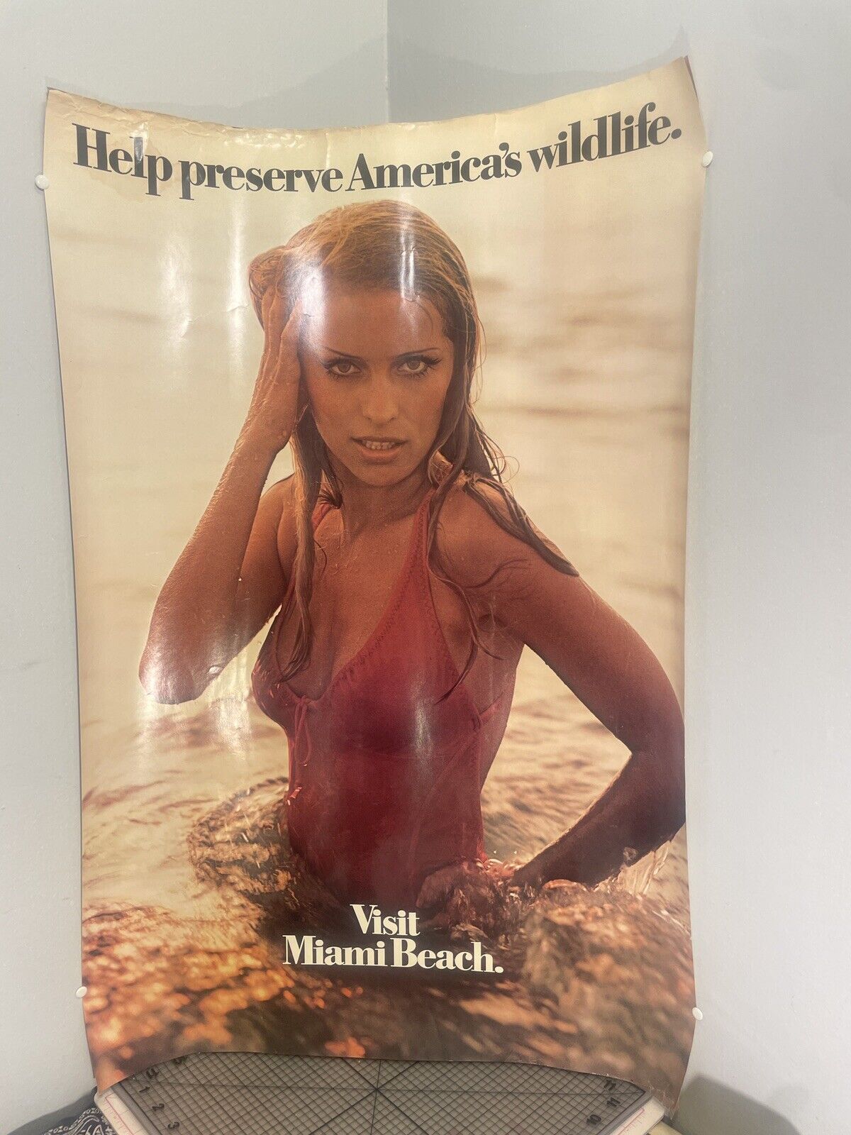 c.1980s Miami Beach Poster Bikini Pinup Vintage Original 2x LOT Pinup Tourism