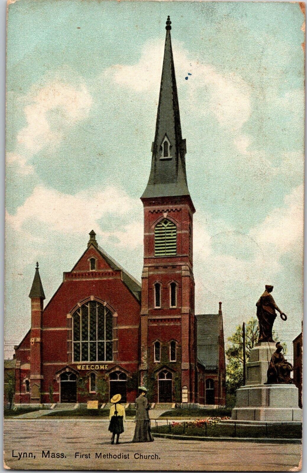 1908 Lynn Massachusetts First Methodist Church Vintage Postcard Handwriting
