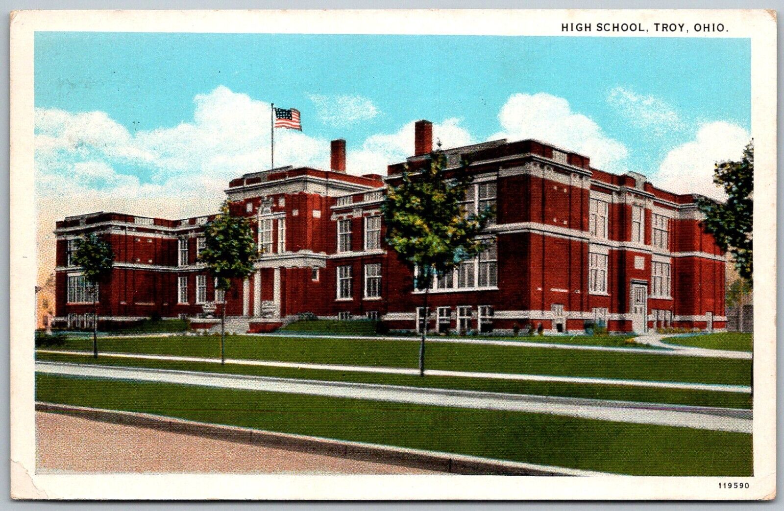 Troy Ohio 1928 Postcard High School 