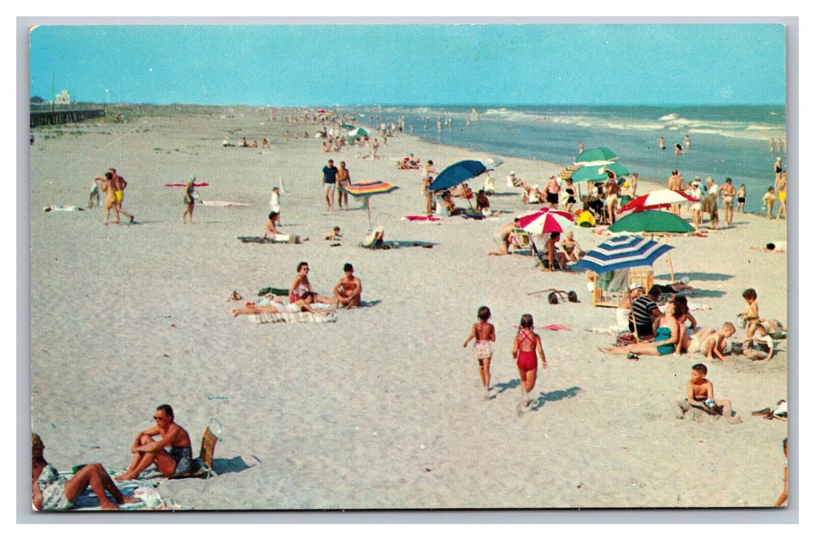 Avalon, NJ New Jersey, Bathing Beach North from Avalon Pier, Chrome Postcard