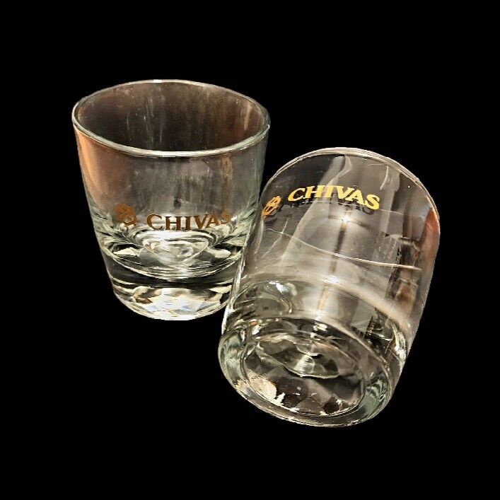 2 Chivas Regal Scotch Whiskey Rocks Tumbler Glasses Lowball Diamond Bottom Set