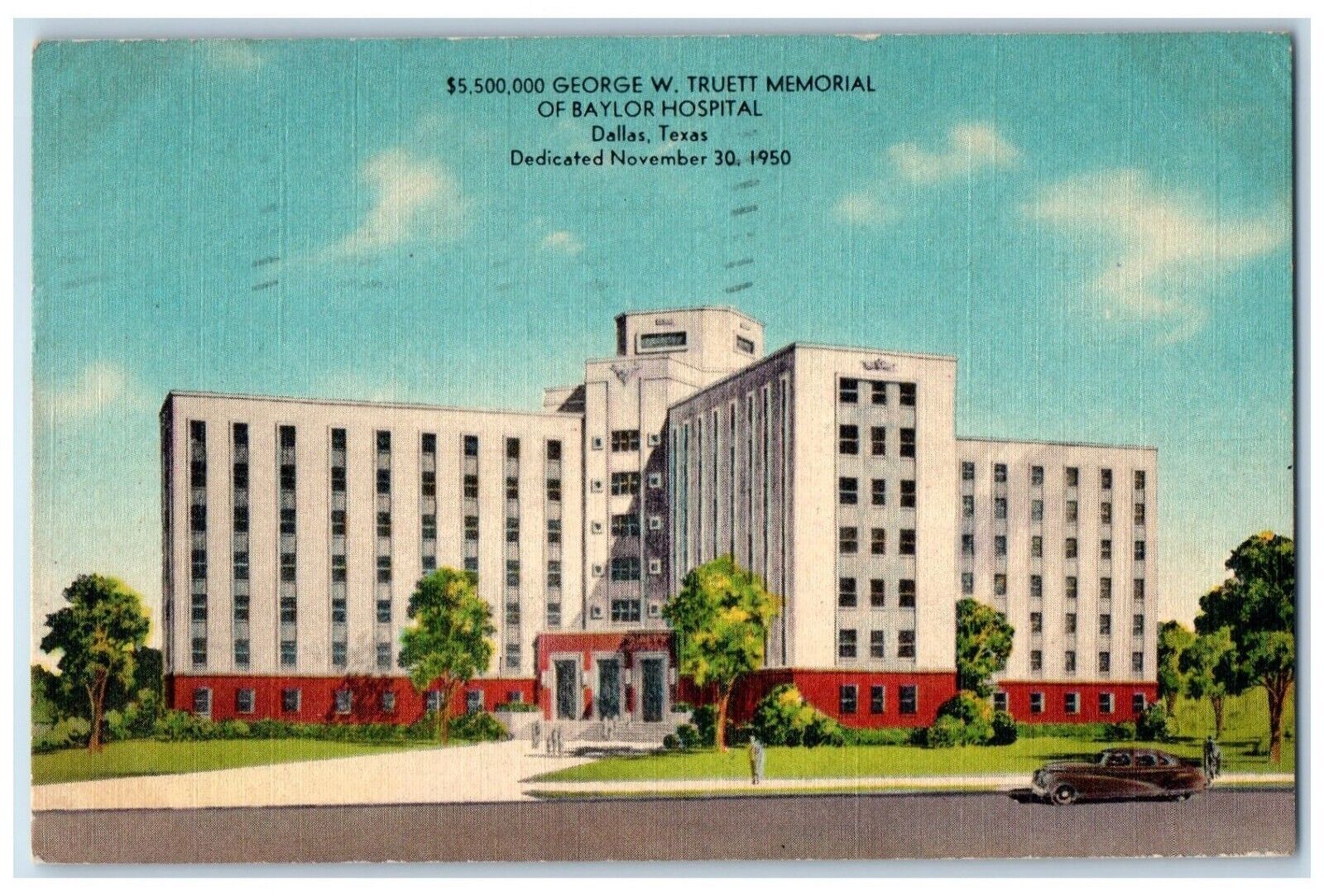 1952 George Truett Memorial Baylor Hospital Dallas Texas Posted Vintage Postcard