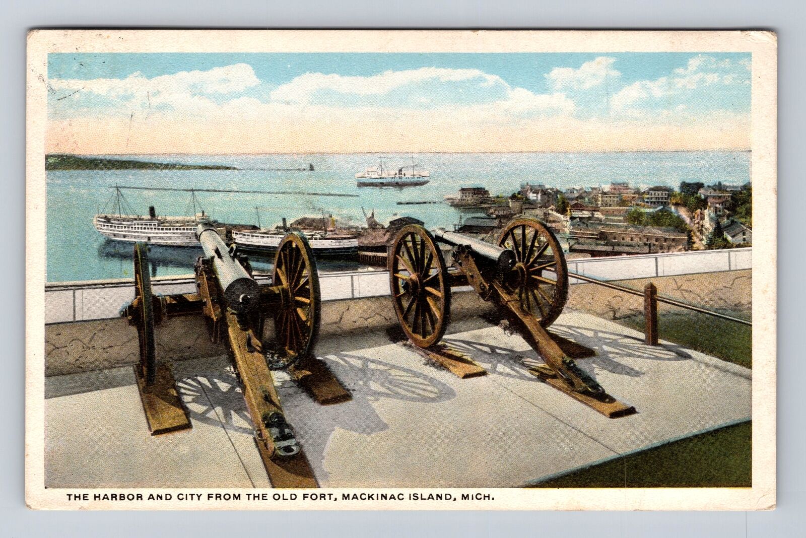 Mackinac Island MI-Michigan, The Harbor & City From Fort Vintage Postcard