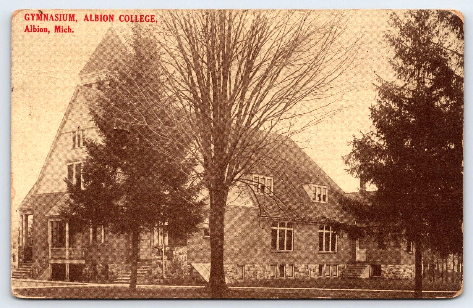 Original Old Vintage Postcard Albion College Gymnasium Albion Michigan USA 1913